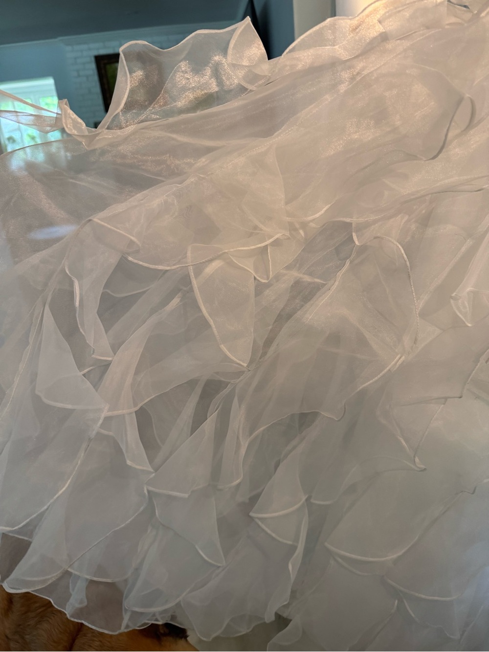 David's Bridal White Ruffled Organza Flower Girl Gown - Picture 3 of 4